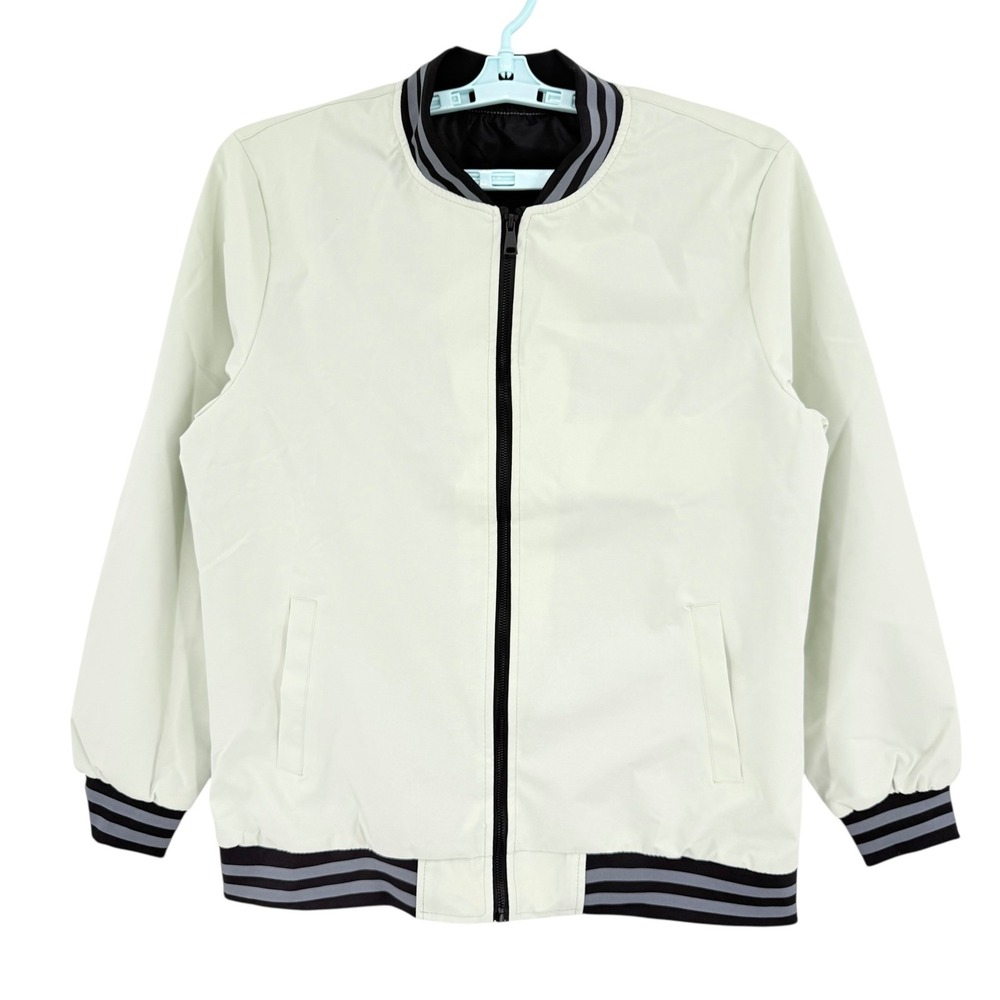 Manfinity Mens Light Green Bomber Varsity Jacket Sz L Striped Trim Full Zip NWOT
